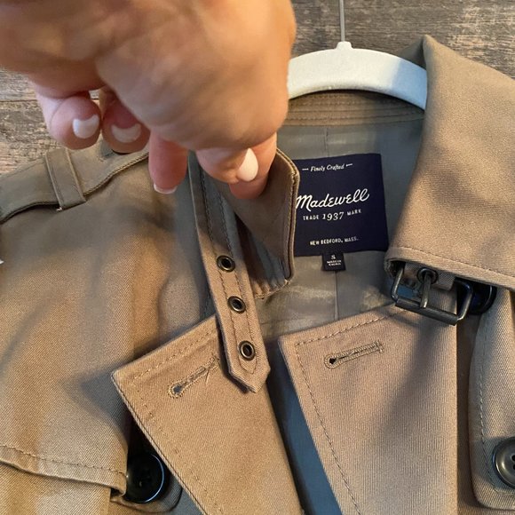 Madewell Crossweave Sweater Sleeve Tweed Trench Utility Jacket Olive XS - Picture 9 of 15